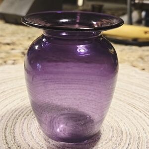 Purple Hand Blown Art Glass Vase Signed 4 1/2"